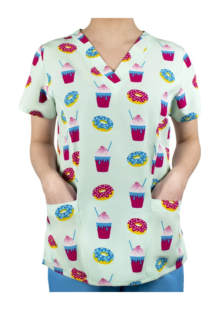 Maevn Uniforms Clearance Women's Brain Freeze Print Scrub Top - Image 4