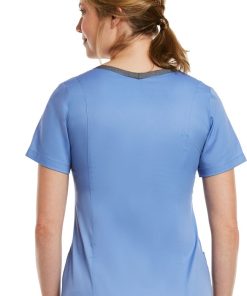 Maevn Uniforms Women's Contrast Double V-Neck Solid Scrub Top -Silverts-shop 4 mv 3502 650