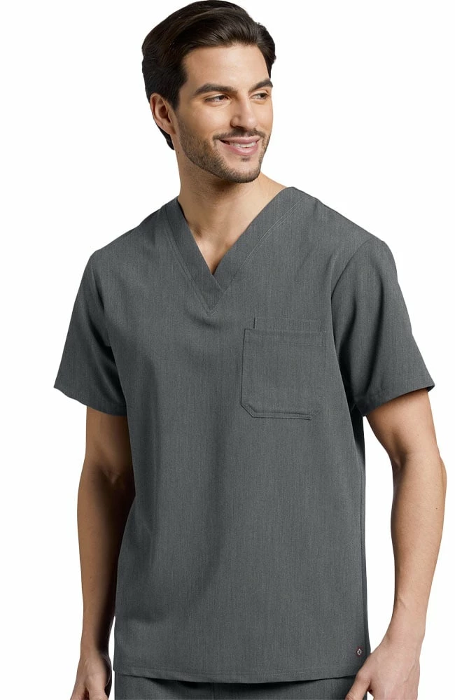White Cross Men's V-Neck Chest Pocket Solid Scrub Top - Image 4