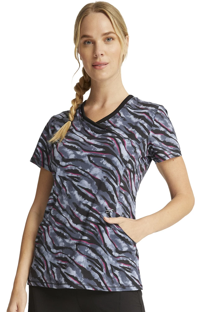 Cherokee Clearance Women's Mock Wrap Wild For Tie Dye Print Scrub Top - Image 5