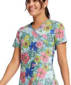 Cherokee Women's Mock Wrap Retro Buds Print Scrub Top 6 Cherokee Women's Mock Wrap Retro Buds Print Scrub Top -Silverts-shop 5 ck ck614 print 650