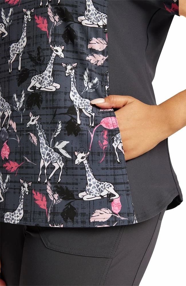 Cherokee Women's Giraffe-Ter My Love Print Scrub Top - Image 5