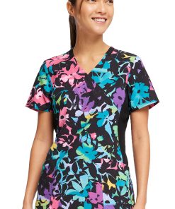 Cherokee Women's Mock Wrap Rainbow Fleurs Print Scrub Top 6 Cherokee Women's Mock Wrap Rainbow Fleurs Print Scrub Top -Silverts-shop 5 ck ck642 print 650
