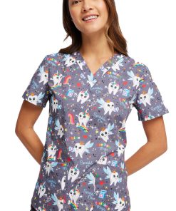 Cherokee Women's Toothicorn Magic Print Scrub Top -Silverts-shop 5 ck ck652 print 650