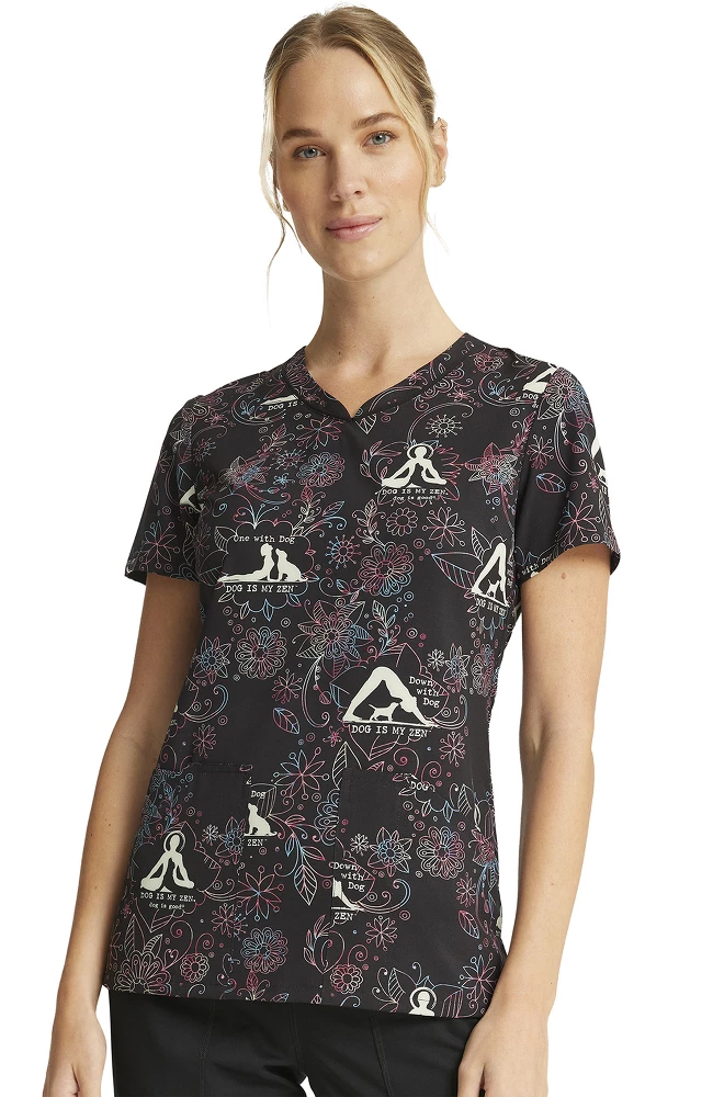 Cherokee Clearance Women's Dog Is My Zen Print Scrub Top - Image 5