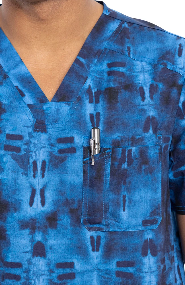 Cherokee Clearance Men's Geo Tie Dye Print Scrub Top - Image 5