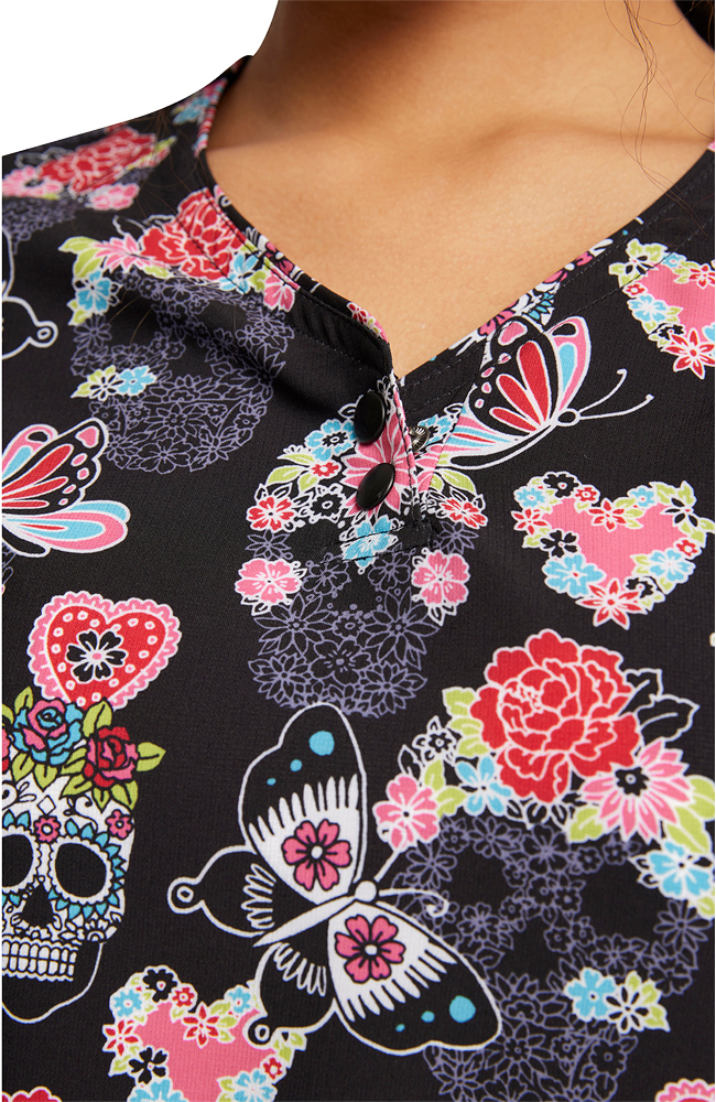 Women's Sugar Skull Flutter Print Scrub Top Cherokee Women's Sugar Skull Flutter Print Scrub Top -Silverts-shop 5 ck ck732 print 650