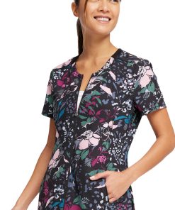 Cherokee Women's Zip-Front Wild Fleur You Print Scrub Top -Silverts-shop 5 ck ck772 print 650