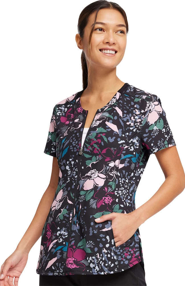 Cherokee Women's Zip-Front Wild Fleur You Print Scrub Top - Image 5