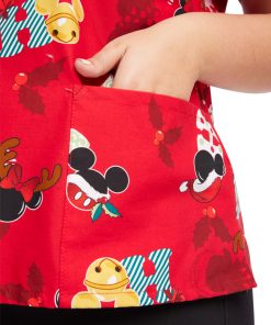 Cherokee Women's Mickey Holiday Cheer Print Scrub Top -Silverts-shop 5 ck tf614 print 650 2