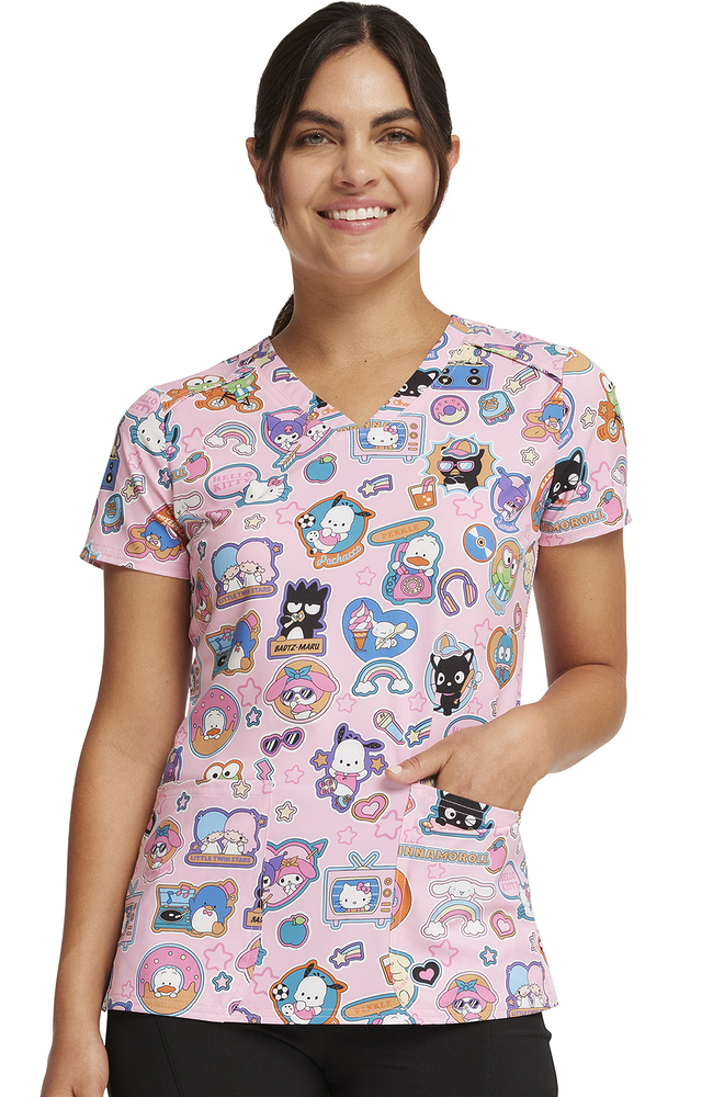Women's Supercute Stickers Print Scrub Top Cherokee Women's Supercute Stickers Print Scrub Top -Silverts-shop 5 ck tf776 print 650 1