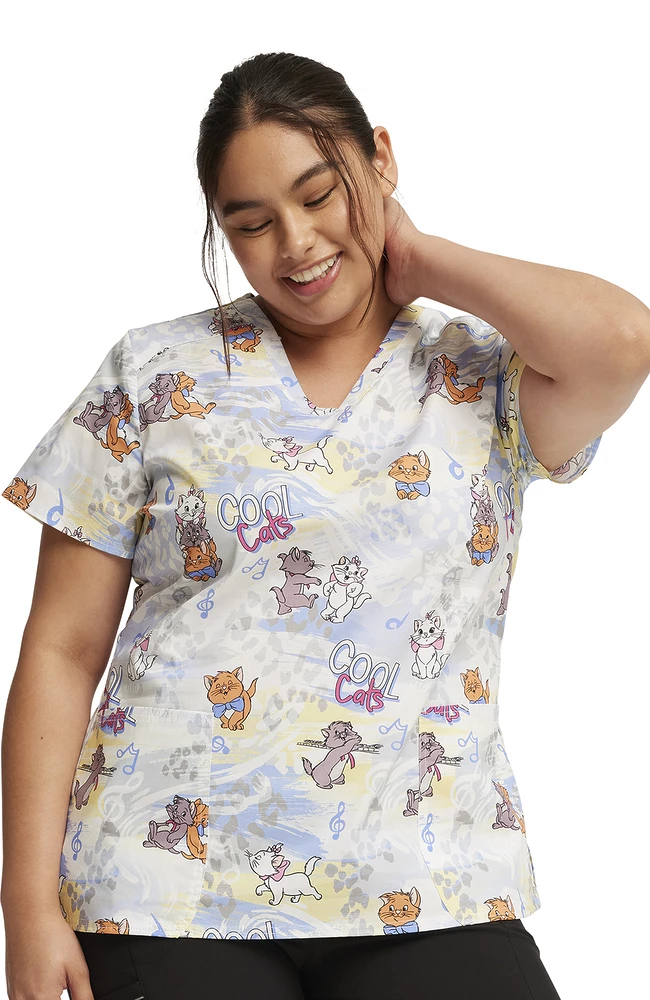 Cherokee Women's Hip Cats Print Scrub Top - Image 5