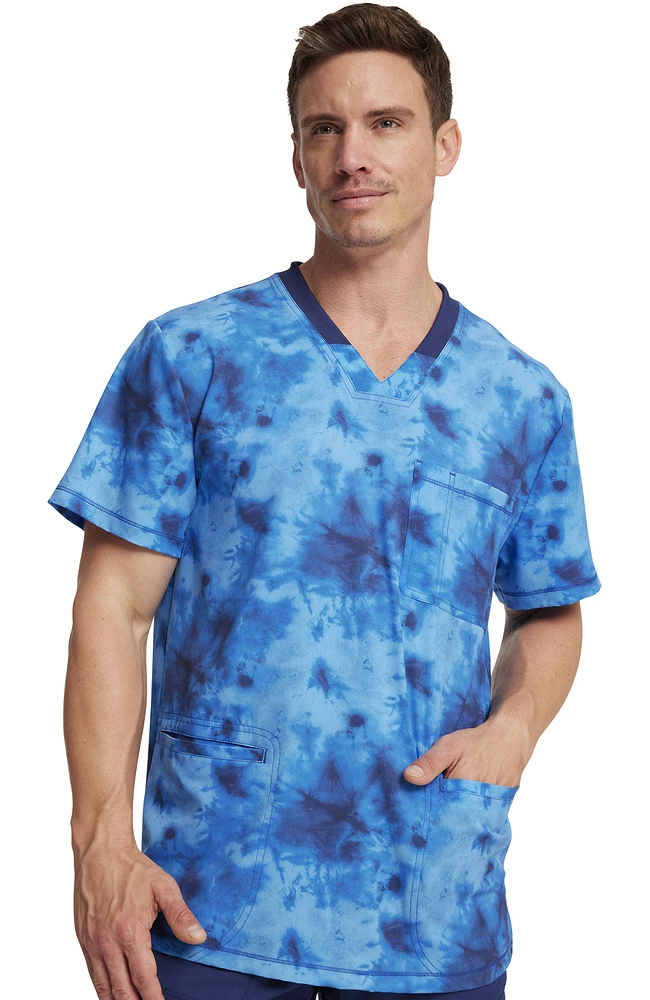 Dickies Men's Tonal Tie Dye Navy Print Scrub Top - Image 5