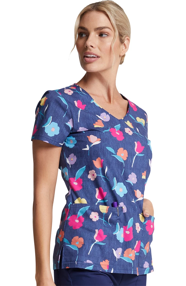 Dickies Clearance Women's Denim Garden Print Scrub Top - Image 5