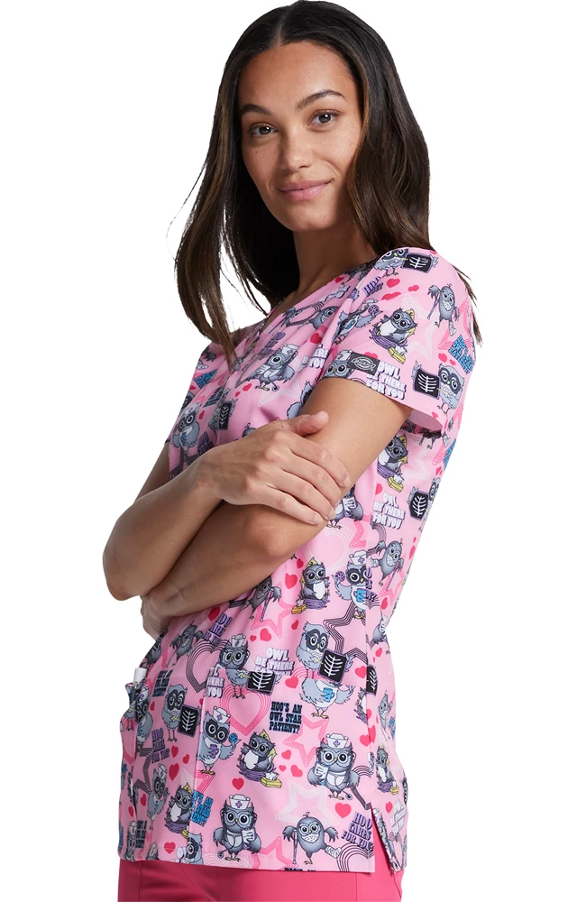 Dickies Clearance Women's Hoo Cares For You Print Scrub Top - Image 5
