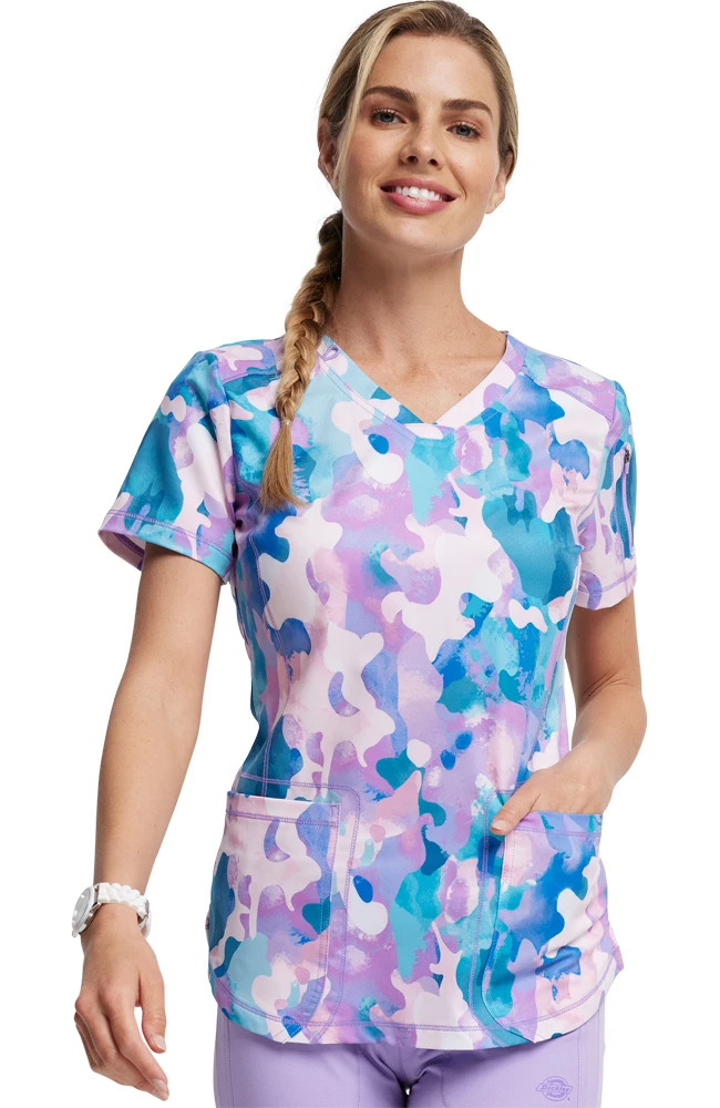 Dickies Women's Soft Camo-tion Print Scrub Top - Image 5