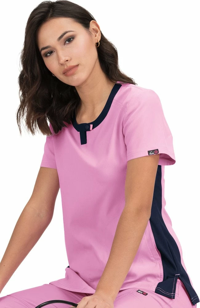 Koi Clearance Women's Lotus Colorblock Jewel Neck Solid Scrub Top - Image 5