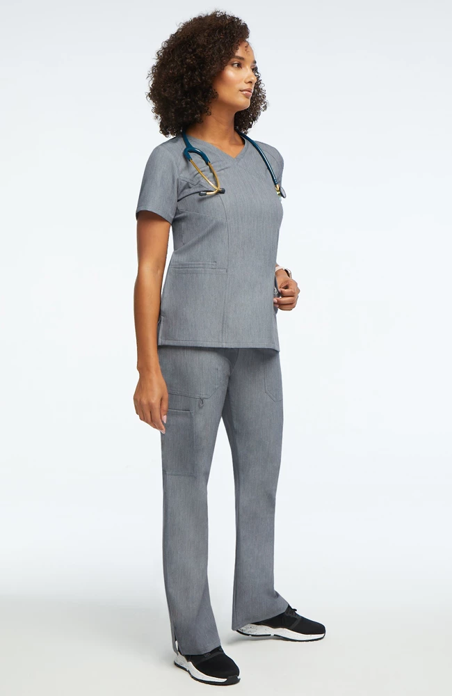 AllHeart Clearance Women's Mock Wrap Solid Scrub Top & Cargo Scrub Pant Set - Image 6