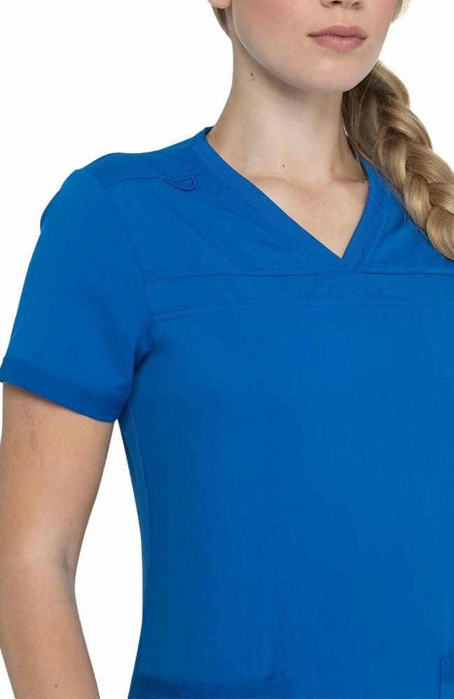 Dickies Women's V-Neck Rib Knit Panel Solid Scrub Top - Image 6
