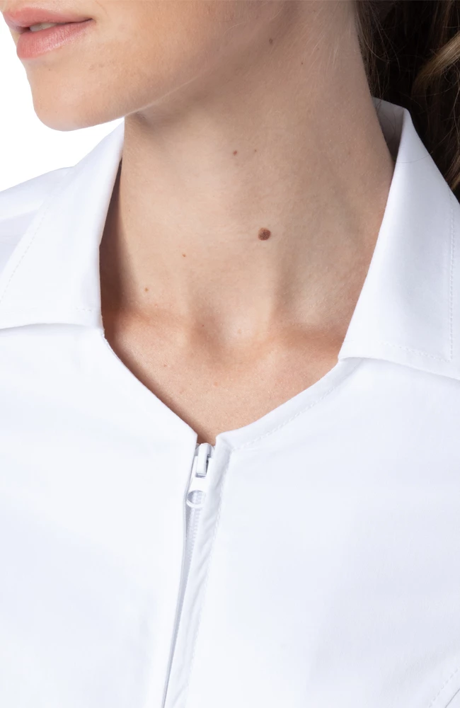 Landau Women's Collared Zip Front Solid Scrub Top - Image 6