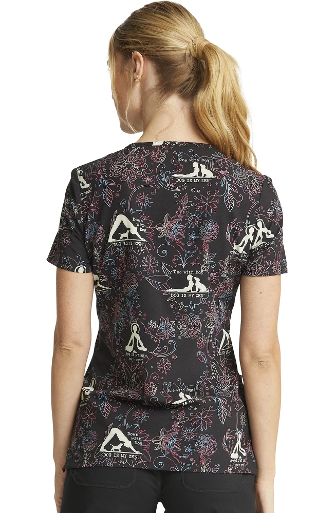 Cherokee Clearance Women's Dog Is My Zen Print Scrub Top - Image 7