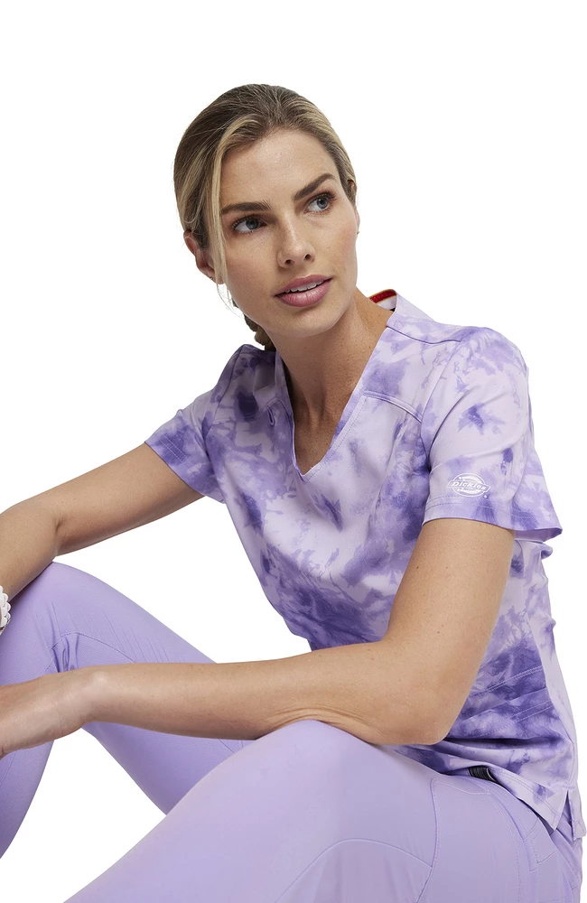 Dickies Women's Tonal Tie Dye Lavender Print Scrub Top - Image 7