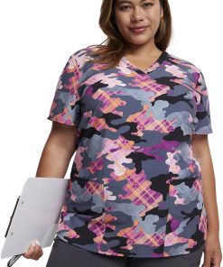 Dickies Women's Camo Plaid Print Scrub Top 8 Dickies Women's Camo Plaid Print Scrub Top -Silverts-shop 7 di dk876 print 650