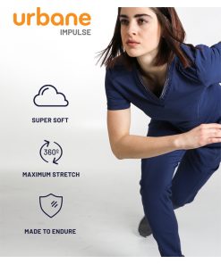 Urbane Women's Stripe Trim Solid Scrub Top -Silverts-shop 7 ln 9108lka 650