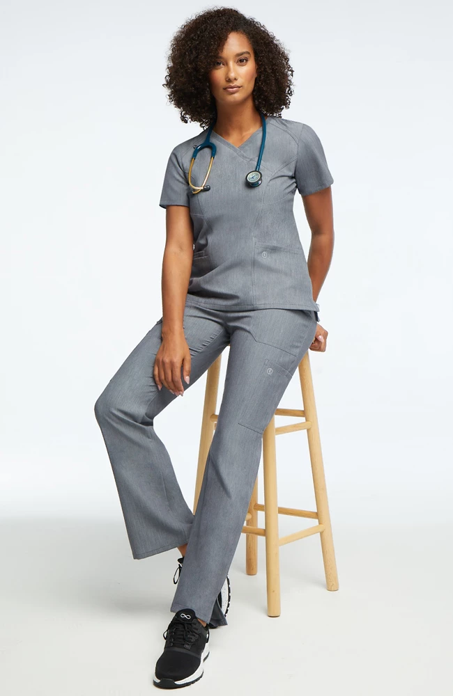 AllHeart Clearance Women's Mock Wrap Solid Scrub Top & Cargo Scrub Pant Set - Image 9